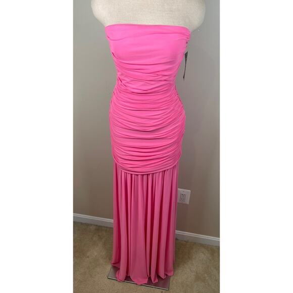 Retrofete Adele Strapless Ruched Candy Pink Maxi Dress Size Small - Picture 3 of 10